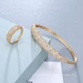 High quality twist romantic zircon bangle and ring set beautiful gold plated women jewelry set